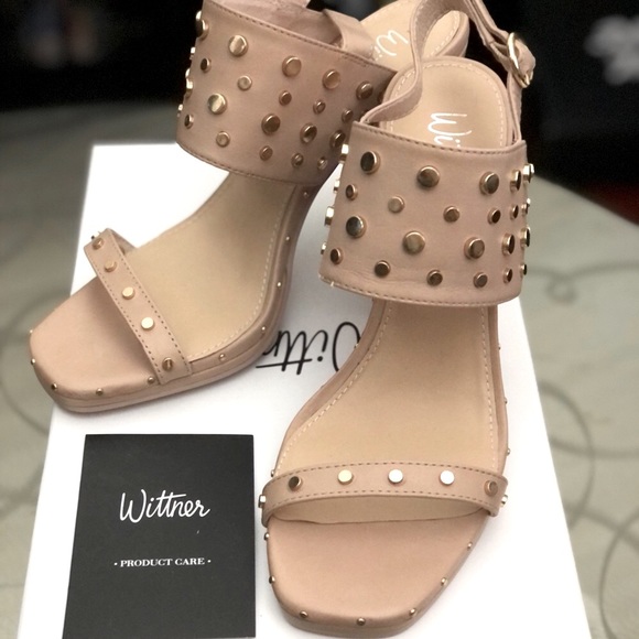 Wittner Gold Studded Nude Leather Sandal - Picture 1 of 10
